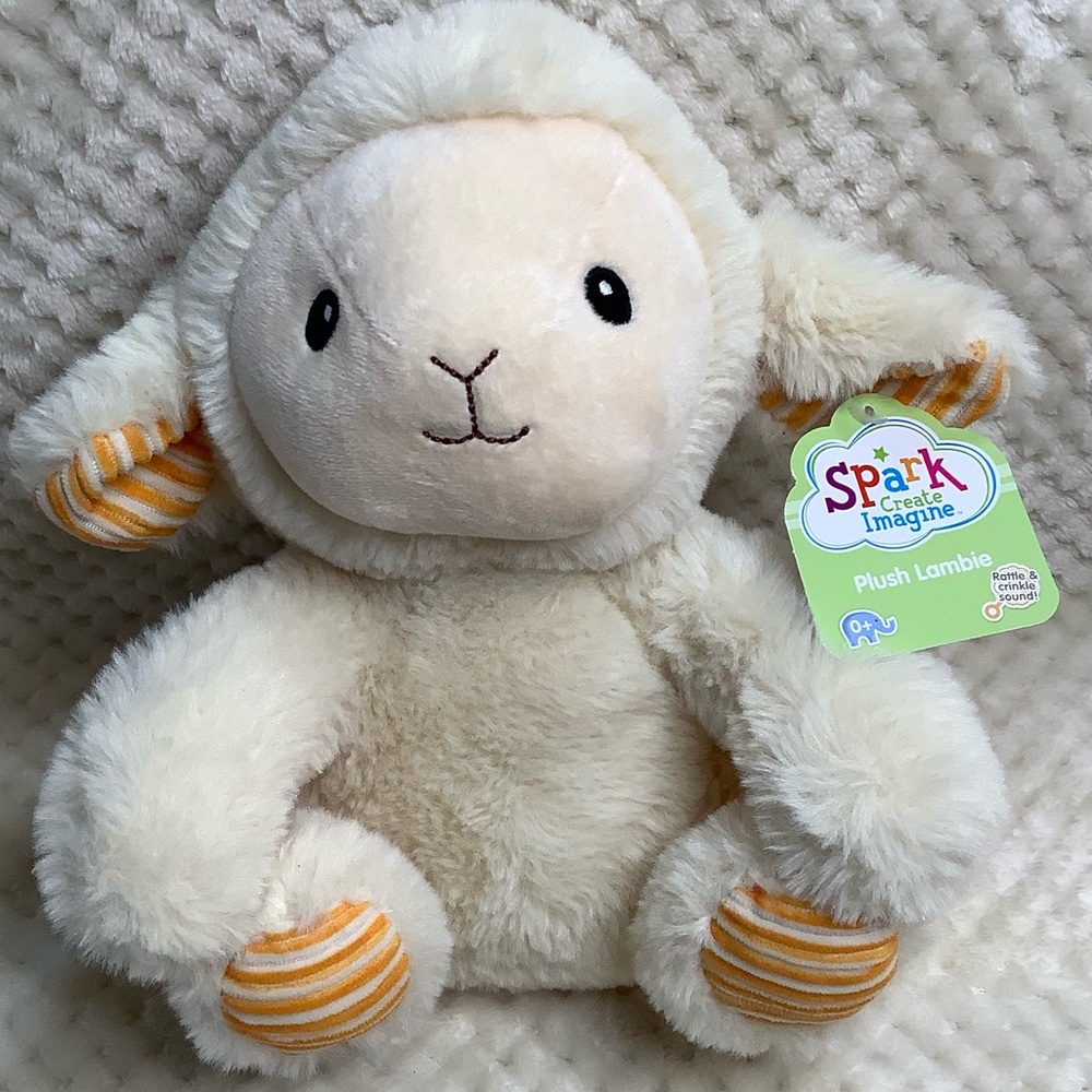 Spark Create Imagine Walmart Plush Lambie Cream Orange w Rattle Stuffed Animal